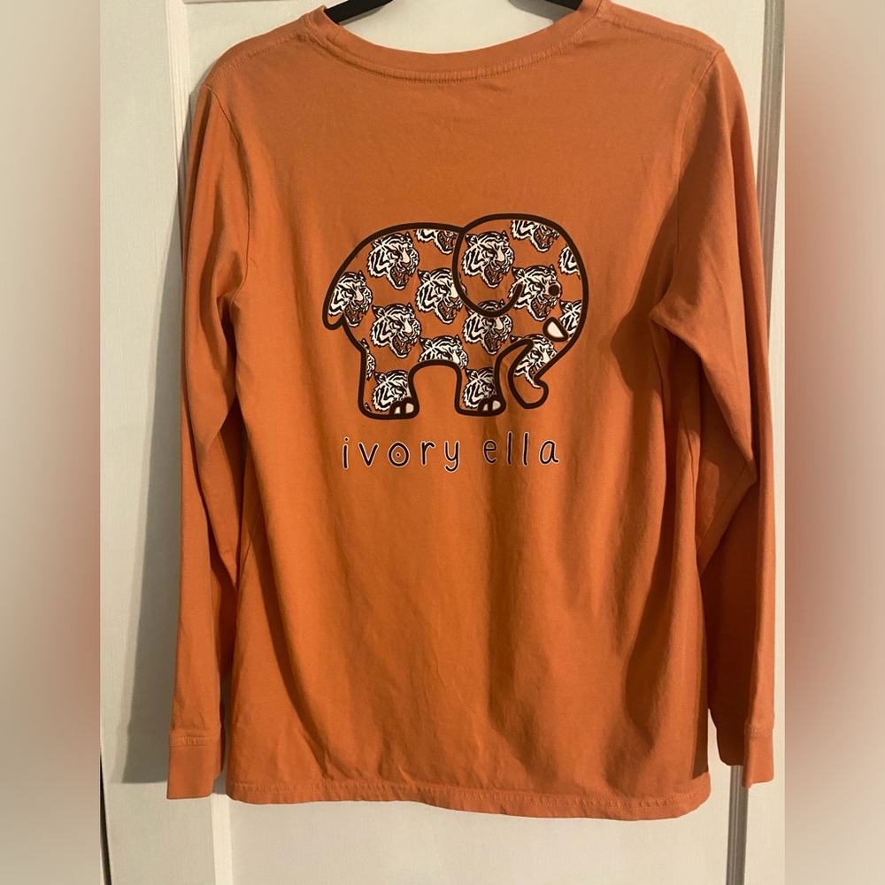 Ivory Ella Long Sleeve Tee Orange/Coral Graphic Tiger Print Organic Cotton M - Picture 7 of 11